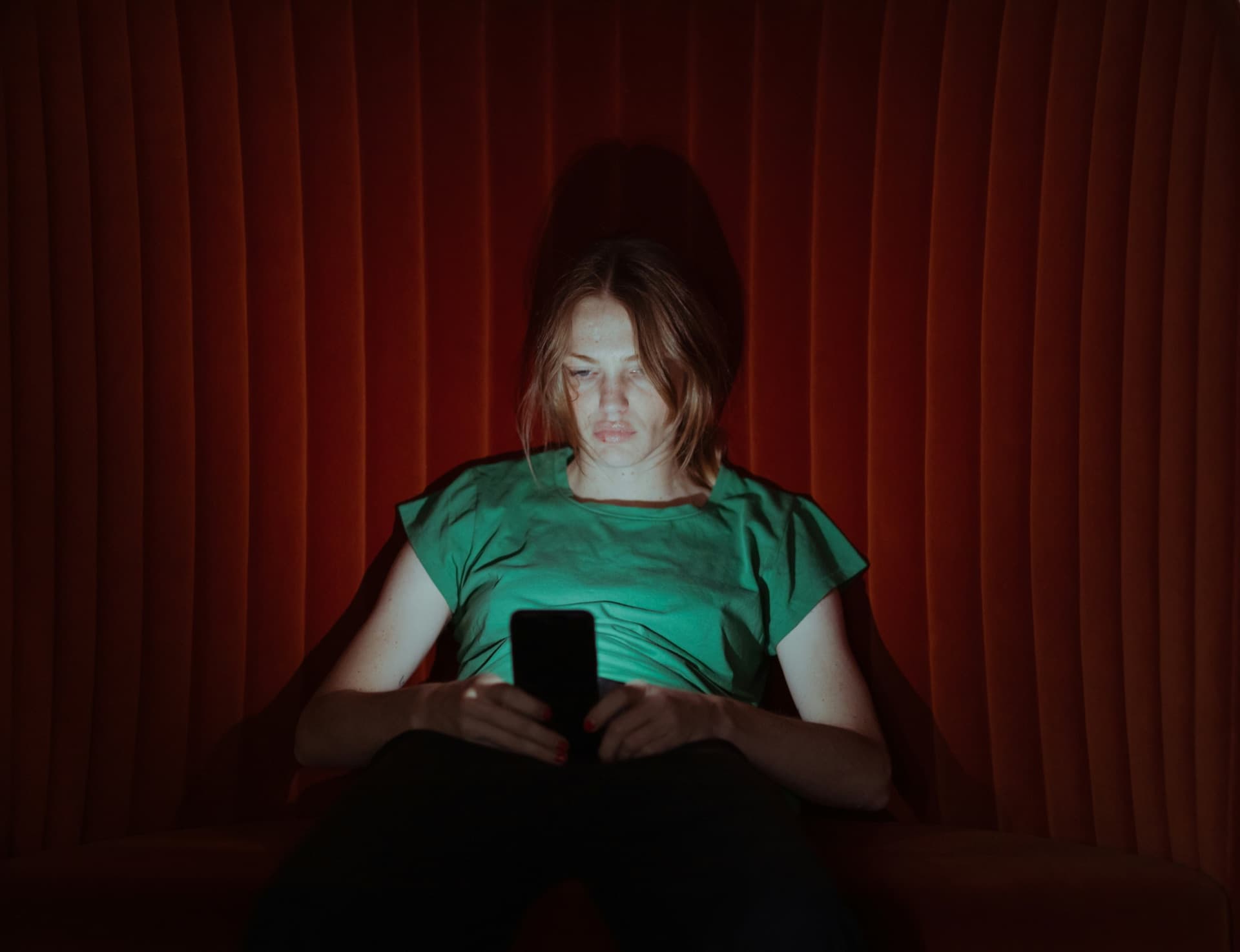 Person alone on phone